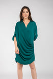 3/4 Sleeve Mini Cowl Front Shirt Dress