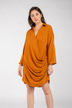 3/4 Sleeve Mini Cowl Front Shirt Dress