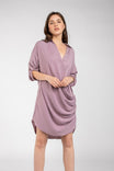 3/4 Sleeve Mini Cowl Front Shirt Dress