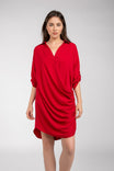 3/4 Sleeve Mini Cowl Front Shirt Dress