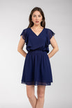 Pearl Beaded Ruffle Fit And Flare Dress