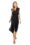 Pleated Shoulder Cap Sleeve Midi Shirt Dress