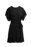 Pleated Ruffle Sleeve Drop Shoulder Dress