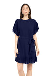 Pleated Ruffle Sleeve Drop Shoulder Dress