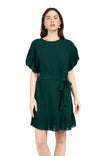 Pleated Ruffle Sleeve Drop Shoulder Dress