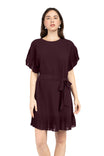 Pleated Ruffle Sleeve Drop Shoulder Dress