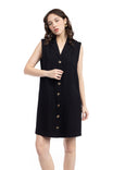 Padded Shoulder Sleeveless Lapel Shirt Dress
