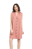 Padded Shoulder Sleeveless Lapel Shirt Dress