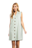 Padded Shoulder Sleeveless Lapel Shirt Dress