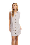 Padded Shoulder Sleeveless Lapel Shirt Dress