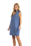 Padded Shoulder Sleeveless Lapel Shirt Dress