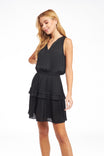 Pleated V-Neck Ruffle Dress