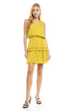 Pleated V-Neck Ruffle Dress