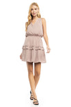 Pleated V-Neck Ruffle Dress