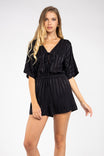 Elbow Sleeve Satin Stripe Kimono Romper