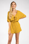 Elbow Sleeve Satin Stripe Kimono Romper