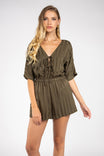 Elbow Sleeve Satin Stripe Kimono Romper