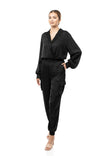 Long Sleeve Collared Surplice Cargo Jumpsuit