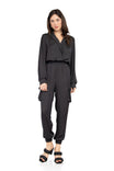 Long Sleeve Collared Surplice Cargo Jumpsuit