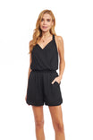 Ribbed Contrast Surplice Romper