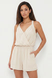 Ribbed Contrast Surplice Romper