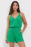 Ribbed Contrast Surplice Romper