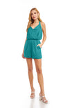Ribbed Contrast Surplice Romper