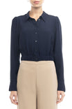 Long Sleeve Cropped Elastic Waist Band Shirt