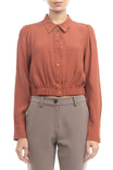 Long Sleeve Cropped Elastic Waist Band Shirt