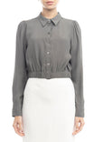 Long Sleeve Cropped Elastic Waist Band Shirt