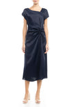 Asymmetric Neck Shirred Dress