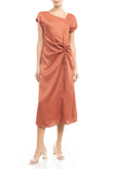 Asymmetric Neck Shirred Dress