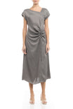 Asymmetric Neck Shirred Dress