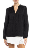 Jacquard Button Front Long Sleeve Blouse