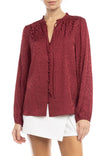 Jacquard Button Front Long Sleeve Blouse