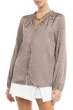 Jacquard Button Front Long Sleeve Blouse