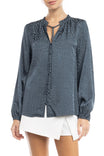 Jacquard Button Front Long Sleeve Blouse