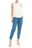 Pleated Joggers With Rib Band Trimming