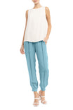 Pleated Joggers With Rib Band Trimming