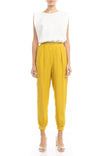 Pleated Joggers With Rib Band Trimming