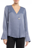 Regular Shoulder Long Sleeve Blouse With Button