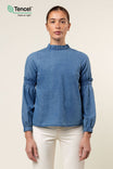 Ruffle Neck Tencel™  Blouse