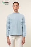 Ruffle Neck Tencel™  Blouse