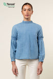 Ruffle Neck Tencel™  Blouse