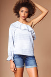Tassel End Ruffle One Shoulder Blouse