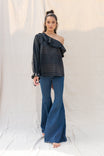 Tassel End Ruffle One Shoulder Blouse