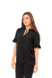 Triple Layer Ruffle Sleeve Blouse With Tie Neck