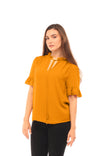 Triple Layer Ruffle Sleeve Blouse With Tie Neck