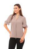 Triple Layer Ruffle Sleeve Blouse With Tie Neck