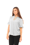 Triple Layer Ruffle Sleeve Blouse With Tie Neck